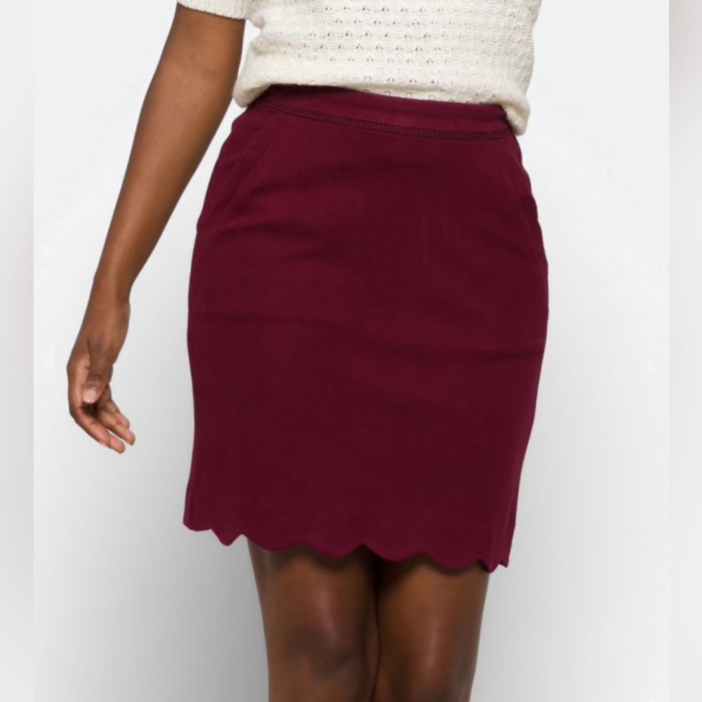 Berenice Scallop Hem Burgundy Skirt